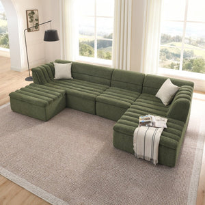 English Elm 135" U-shaped Chenille Sectional with Movable Ottoman Four Piece Modular Living Room Sofa Green W1413S00127