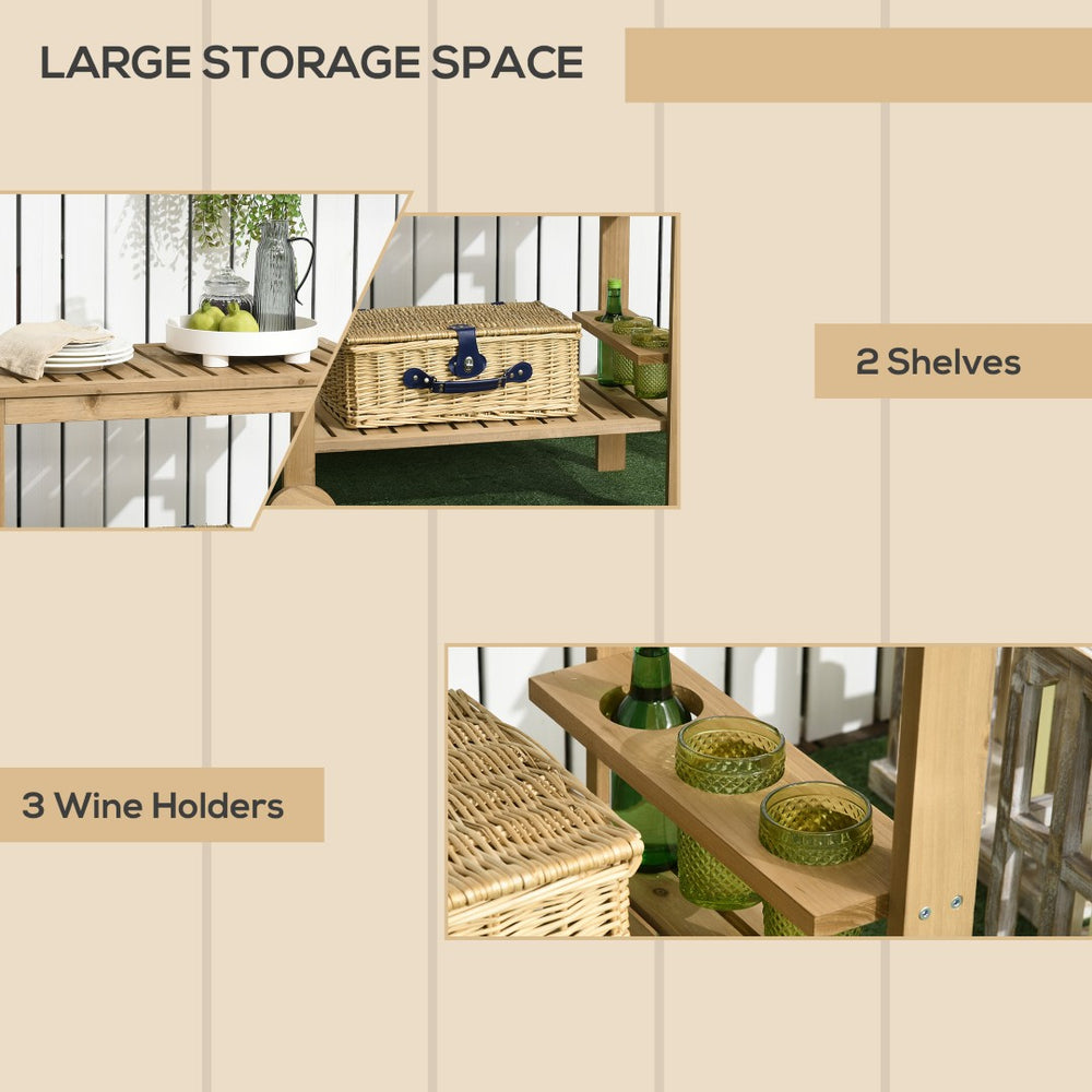 English Elm Outsunny Outdoor Bar Cart - Versatile Wood Rolling Serving Cart With Wine Holders & 2 Shelves W2225P174461-GIGA