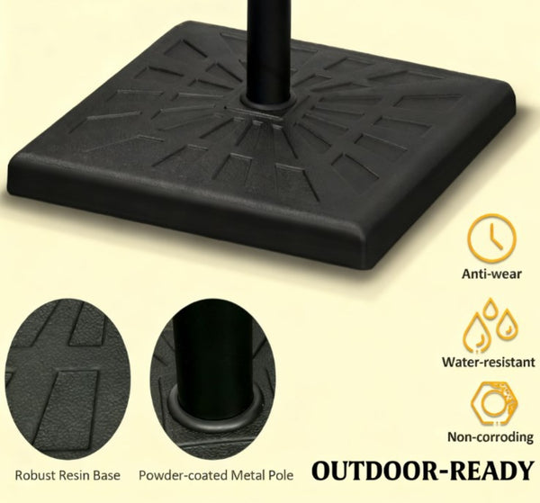 English Elm Square Resin Patio Umbrella Base 42 Lb Cast Iron Core Matte Black Freestanding Stand T3971P427403