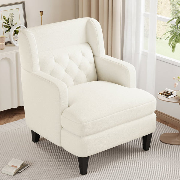 English Elm Christopher Knight Home® - Upholstered Teddy Fleece Armchair with Tufted Back, Contemporary Cozy Accent Seat for Living Room Beige N763P193158A