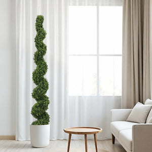 English Elm 6ft Faux Spiral Topiary Trees Uv Resistant Potted Boxwood Set for Porch or Patio W2945P379269