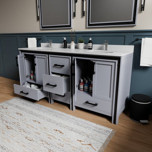 English Elm Dark Grey Double Bath Vanity 72" W With Cultured Marble Top & Soft-Close Drawers, 30" Mirrors Included B2731S00937