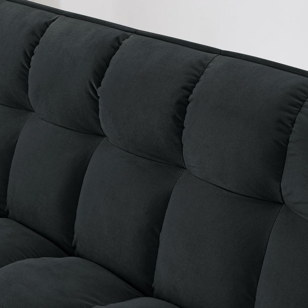 English Elm 54.33 Versatile foldable velvet sofa bed with tufted back, adjustable 3-position recline and durable wood frame Black W2353P252430