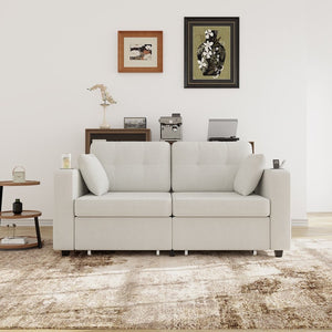English Elm Sofas for Living Room Chenille Three Seat Couch with Usb Charging Storage and Cup Holder Beige W395S00142