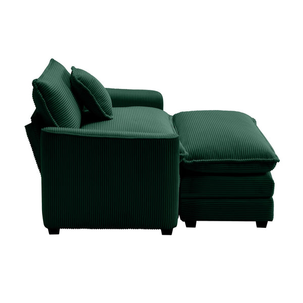 English Elm Comfortable Single Chair With Footstool And Pillow - Luxurious Green Corduroy For Living Spaces W714S00702