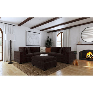 English Elm Murtagh Curved Modular Sectional Sofa with Deep Fabric Upholstery and Tapered Black Legs Chocolate B062S01583