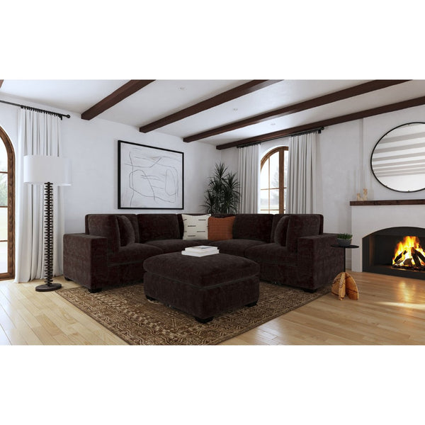 English Elm Murtagh Curved Modular Sectional Sofa with Deep Fabric Upholstery and Tapered Black Legs Chocolate B062S01583