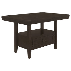 English Elm Prentiss Cappuccino 78" Extension Counter Dining Table with Built-In Storage, Sleek Rectangular Design and Versatile Entertaining Surface B062S00877