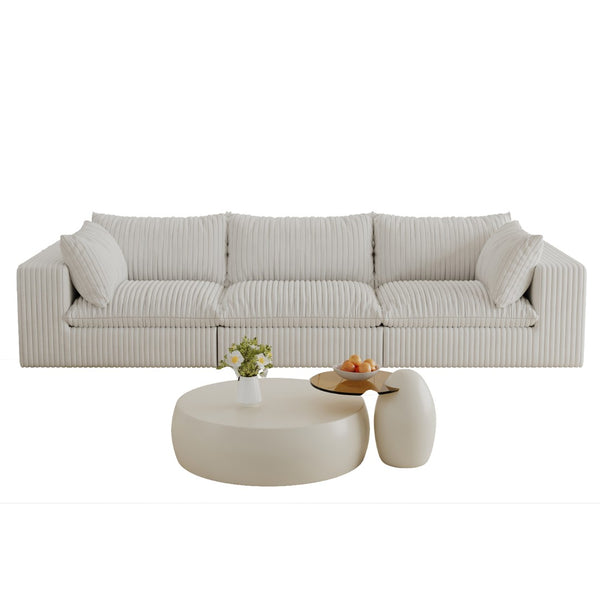 English Elm 118.2" Modular Cloud Sofa Corduroy Upholstered Deep Seat Lounge for Living Room White W2824S00196