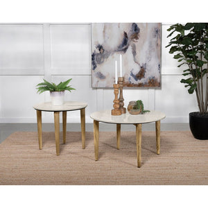 English Elm Leska Round Genuine Marble Top Coffee Table with Solid Mango Wood Legs for Living Room B062P440067