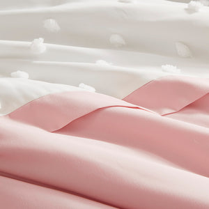 JLA Home Intelligent Design - Colorblock Shay Duvet Cover Set with Clipped Jacquard Pompoms, Vibrant Modern Texture, OEKO-TEX Certified ID12-2429