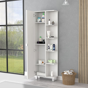 English Elm Los Angeles Linen Cabinet with Five Shelves & Door Cabinet, White Bathroom Storage, Mobile Elegance B128P148737