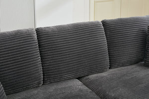 English Elm Corduroy Upholstered Chaise Lounge Sofa with Movable Ottoman, Cup Holder, Deep Seat Comfort Grey W2120S00007