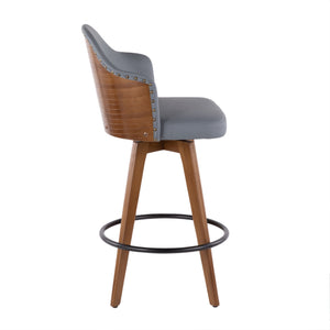 English Elm Ahoy Mid-Century Counter Stool Walnut Frame with Faux Leather Upholstery and 360° Swivel Comfort Grey B202P222359