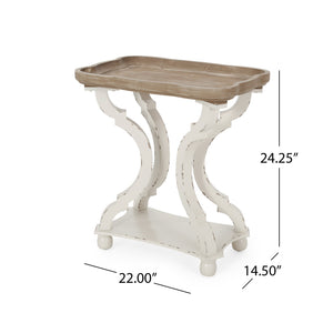 English Elm Christopher Knight Home® - End Hourglass Accent Table with Lipped Rectangular Top, French Country Firwood Charm and Elegance Natural+White N771P223027Y