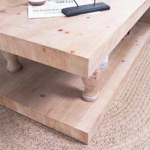 English Elm Rustic 47.2" Solid Wood Coffee Table with Open Shelf, Modern Farmhouse Design, Turned Leg Accent W2729P270747