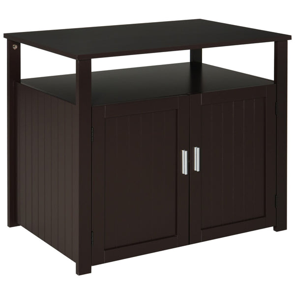 English Elm Pawhut Stylish Wooden Cat Litter Box Enclosure & End Table With Adjustable Partition, Brown W2225P217309-GIGA