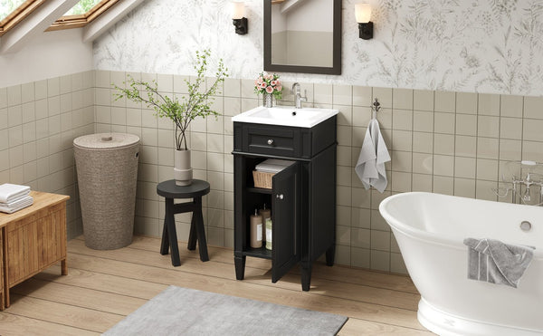English Elm 16-inch French Style Freestanding Vanity Set with Ceramic Sink and Soft Close Cabinet Black N710P405388B