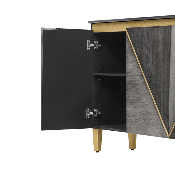 English Elm TREXM Retro Buffet Cabinet with Distressed Veneer, Dimensional Panel Doors, Solid Wood Legs, Storage, 65" Dark Gray,Light Gray N715P290575E