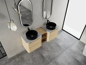 English Elm 60'' Wall-Mounted Bathroom Vanity With Ceramic Art Sink & Soft-Close Door For Modern Elegance W999S00472