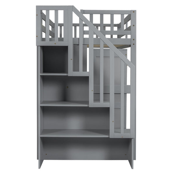 English Elm Queen Murphy Bed with Integrated Desk Cabinet Shelves Space Saving Studio Solution Gray N708S00013E