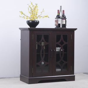 English Elm Elegant Mirrored Sideboard with Butterfly Carved Doors Wood Grain Finish Dining Storage Ox Blood Red W2899P372744