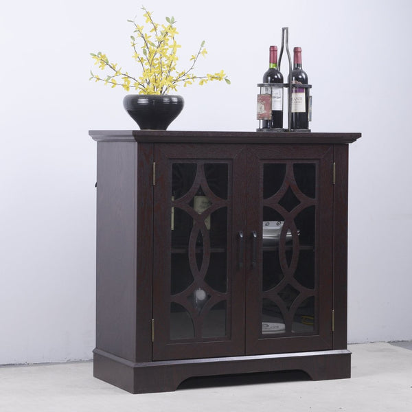 English Elm Elegant Mirrored Sideboard with Butterfly Carved Doors Wood Grain Finish Dining Storage Ox Blood Red W2899P372744