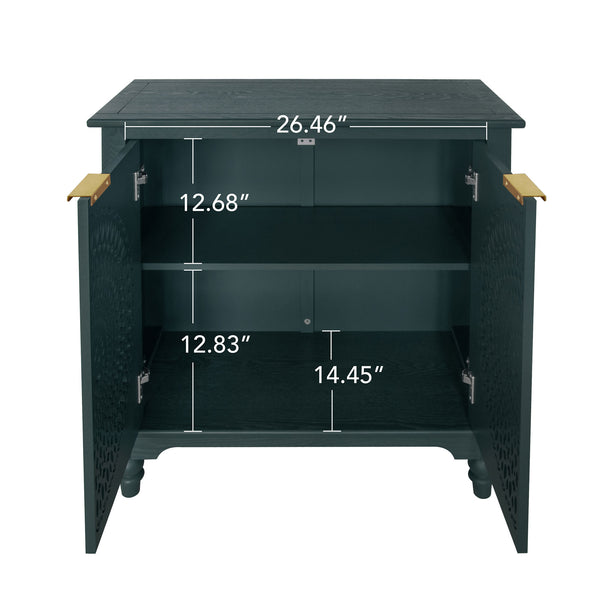 English Elm American Hollow-Carved 2 Door Accent Cabinet — Pine Feet, Gold Handles, Rustic Entryway Storage Buffet W688P145774