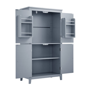 English Elm Elegant Bathroom Floor Storage Cabinet with 4 Doors, Adjustable Shelves, Anti-Tip Design, 28"L x 15"W Grey N725P188461E