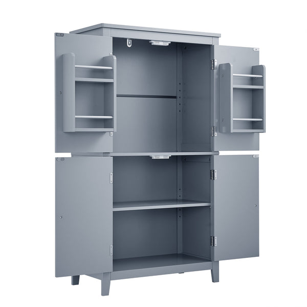 English Elm Elegant Bathroom Floor Storage Cabinet with 4 Doors, Adjustable Shelves, Anti-Tip Design, 28"L x 15"W Grey N725P188461E