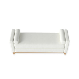 English Elm 66.34 Inch Sherpa Fleece Bench with Fluted Wood Legs Bolster Pillows Mid-century Lounge Beige+Natural W1658P445918