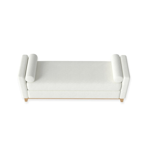English Elm 66.34 Inch Sherpa Fleece Bench with Fluted Wood Legs Bolster Pillows Mid-century Lounge Beige+Natural W1658P445918