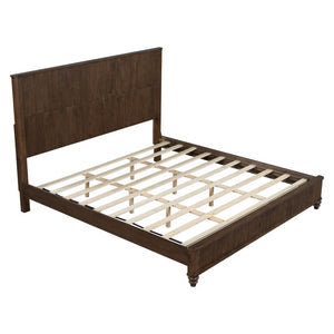 English Elm Solid Rubberwood Queen Platform Bed Tall Headboard Natural Grain No Box Spring W1716S00017