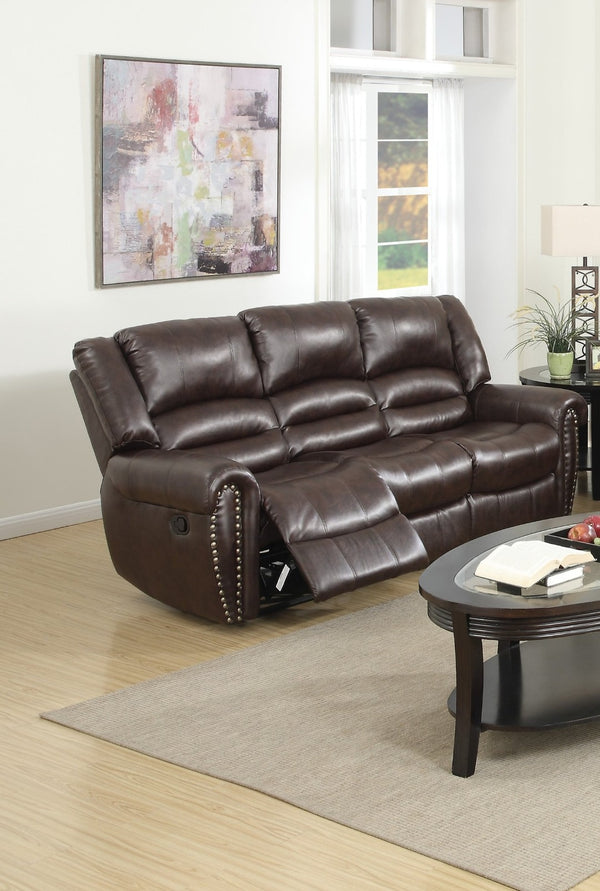 English Elm Plush Relax Manual Motion Sofa - Oversized Dark Brown Leather 3-Seat Couch For Ultimate Comfort B011P205586-GIGA