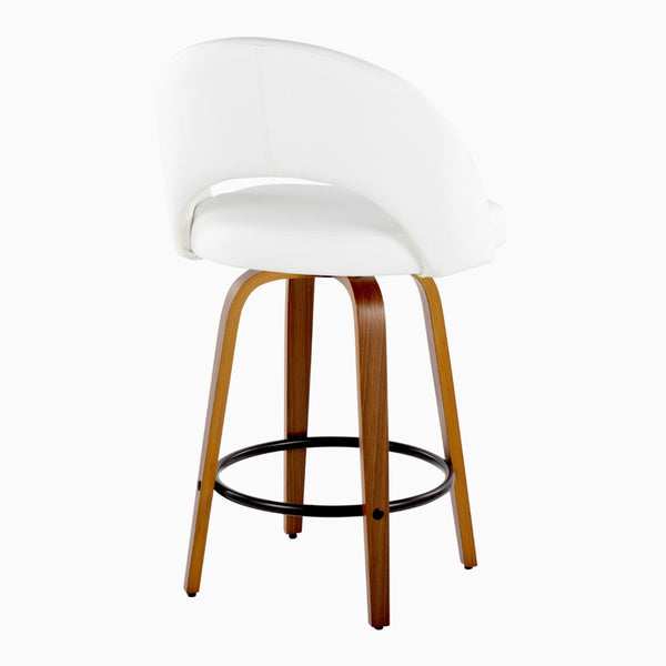 English Elm Fixed-height Swivel Counterstools Faux Leather Padded Seat Chrome Footrest Set of 2 White B202S01845