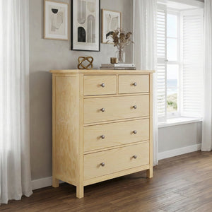 English Elm 5-drawers Pine Veneer Chest with Chrome Knobs Vertical Bedroom Storage Organizer B011P473069