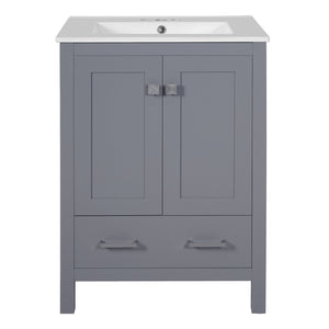 English Elm 24-inch Modern Bathroom Vanity with Ceramic Sink, Soft-Close Doors, Drawer Divider & Ample Storage Gray N729P299440E
