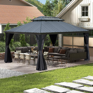 English Elm 10'x14' Hardtop Gazebo Dual Roof Steel Frame Permanent Outdoor Patio Pavilion W1859S00185