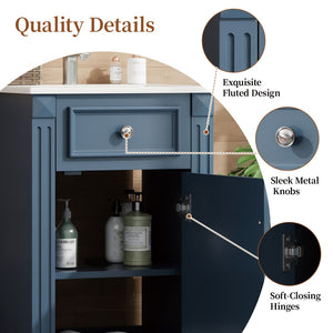English Elm 18-inch French Country Freestanding Bathroom Vanity Rubberwood Cabinet with Ceramic Sink Blue N710P371187C