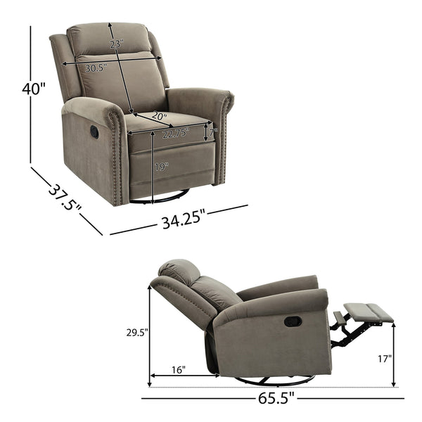 English Elm Christopher Knight Home® - 360° Swivel Recliner Plush Velvet Manual Rocker with Infinite Recline Support for Living Room Comfort Light Brown N763P202666F