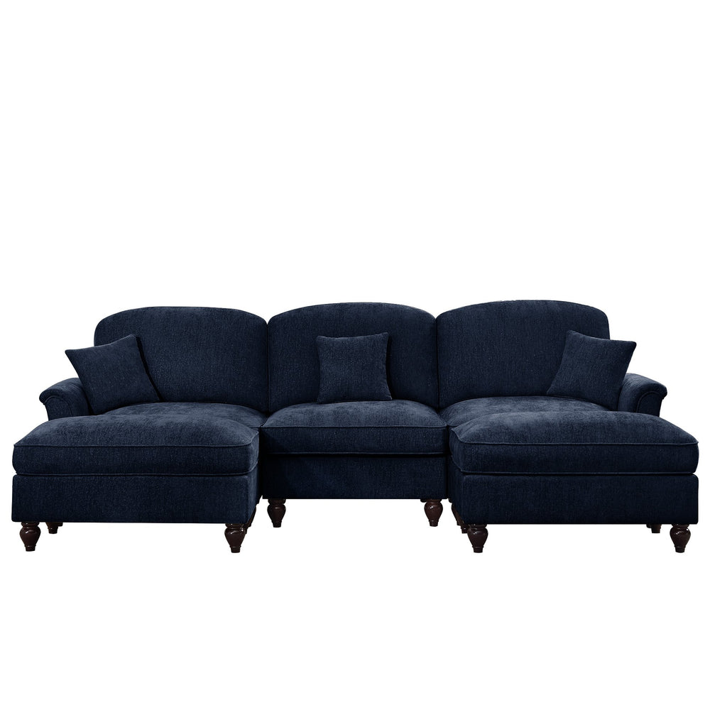 English Elm Classic Comfy Modular Sectional Sofa With Flared Arms, Removable Skirts & Movable Ottomans, Blue W3041S00257