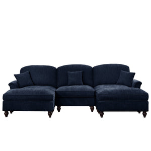 English Elm Classic Comfy Modular Sectional Sofa With Flared Arms, Removable Skirts & Movable Ottomans, Blue W3041S00257