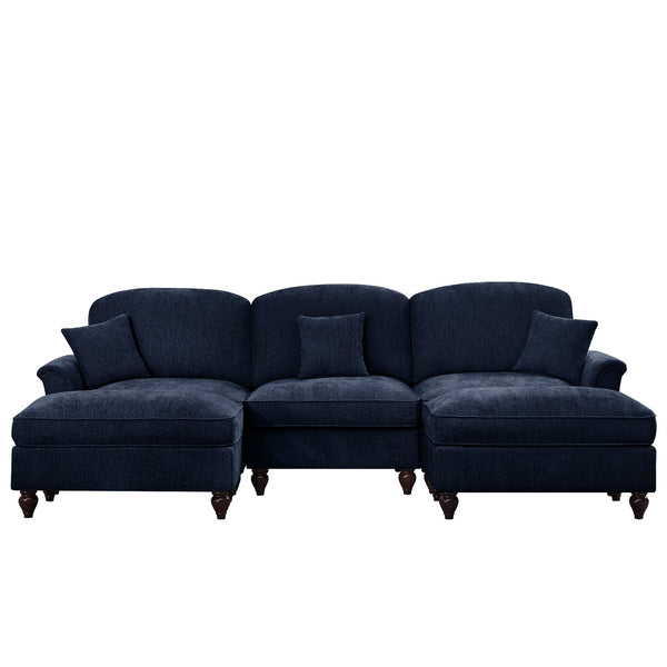 English Elm Classic Comfy Modular Sectional Sofa With Flared Arms, Removable Skirts & Movable Ottomans, Blue W3041S00257