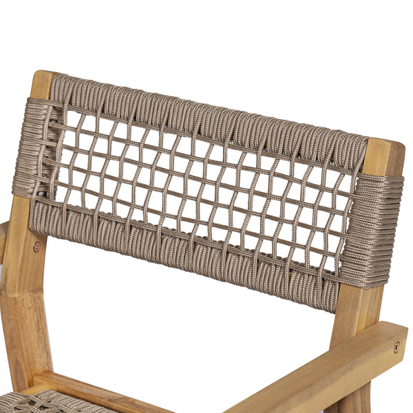 English Elm Christopher Knight Home® - Outdoor Rope Woven Acacia Dining Chair Set with Breathable Backrest and Durable Weather‑Resistant Wood Light Teak 39.5 L x 24.25 W x 10.25 H N776P247440L