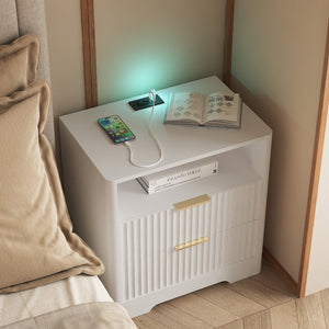 English Elm Nightstand with Usb Charging Ports Ac Outlet Night Light and Cabinet for Bedroom W1321P399421