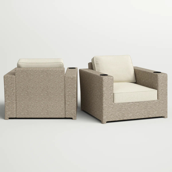 English Elm Fully Assembled Outdoor Wicker Lounge Chairs Set of 2 with Weather-Resistant Cushions, Coastal Modern Design Grey Mix B120S00235