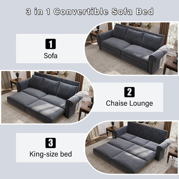 English Elm Chesterfield Sofa - 3-In-1 Velvet Sleeper Bed With Nailhead Trim, Perfect For Living Room & Guests! W1885S00098