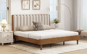 English Elm King Rattan Bed with Two Under-Storage Drawers, Rubberwood Slats, Durable 600 lb Capacity Frame Wheat W504S00258