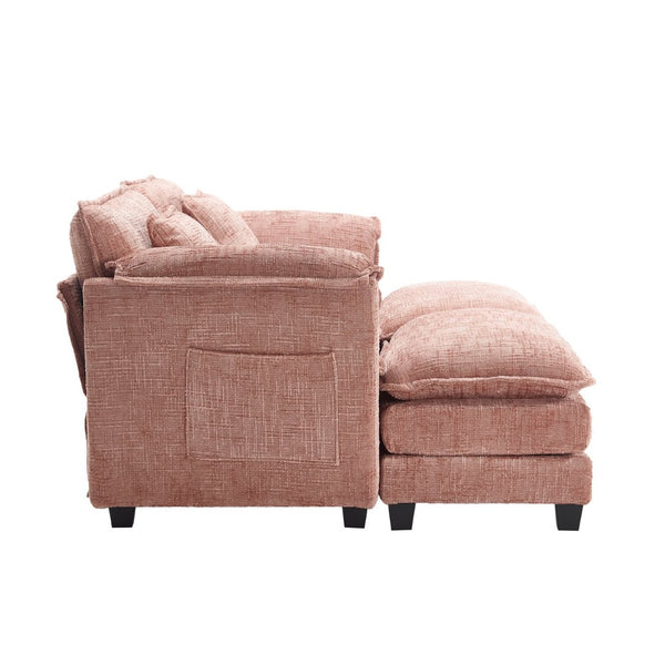 English Elm United Cozy Chenille Two-Seat Sofa With Detachable Armrests, Footstools, And Side Pockets For Comfort W1568S00139-GIGA