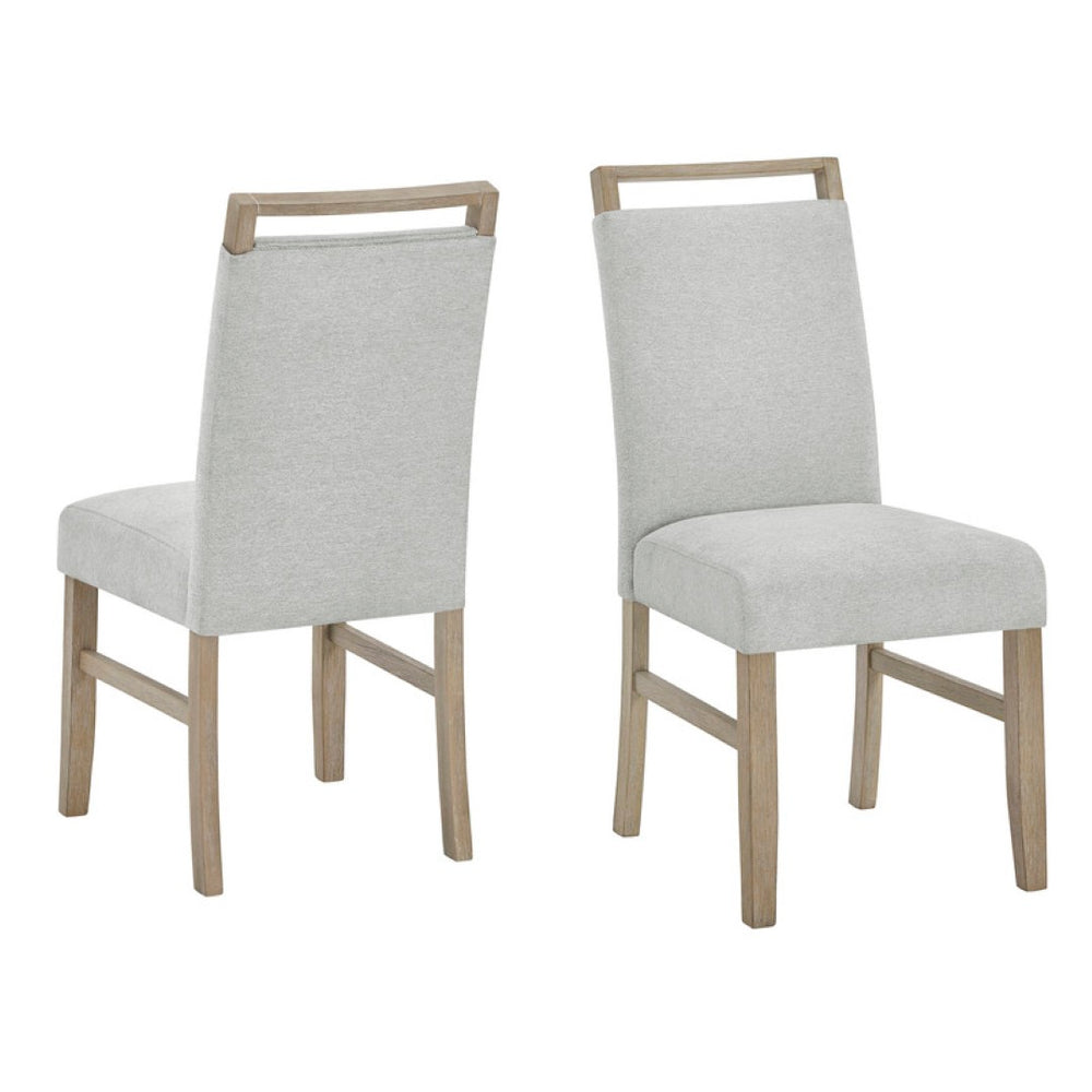 English Elm Louisa Upholstered Dining Side Chairs Set of 2 Oak Frame with Neutral Gray Fabric B2749P413309